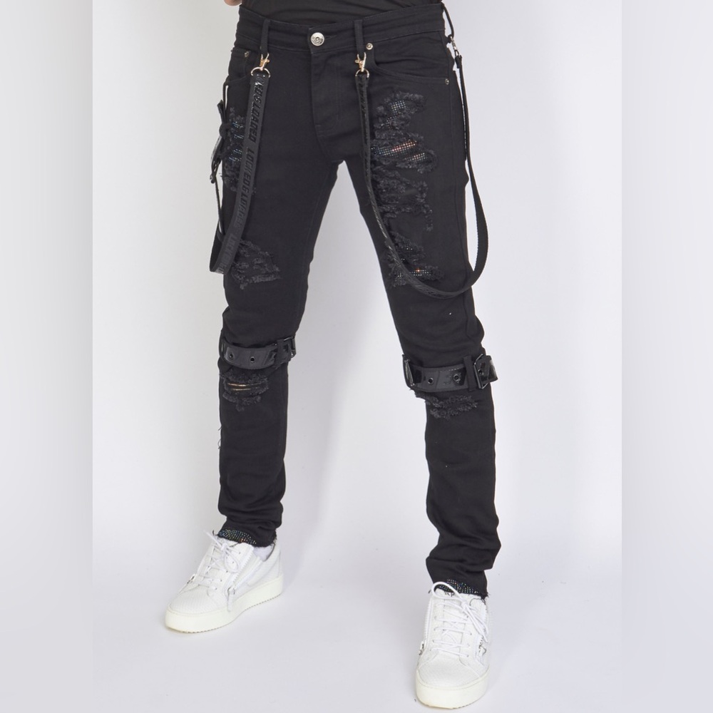 Locked and loaded jeans LNL Jeans -Straps And Pocket - Black And Reflective